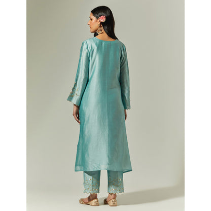 Anantaa by Roohi Trehan Blue Silk Chanderi Hand Embroidered Kurta