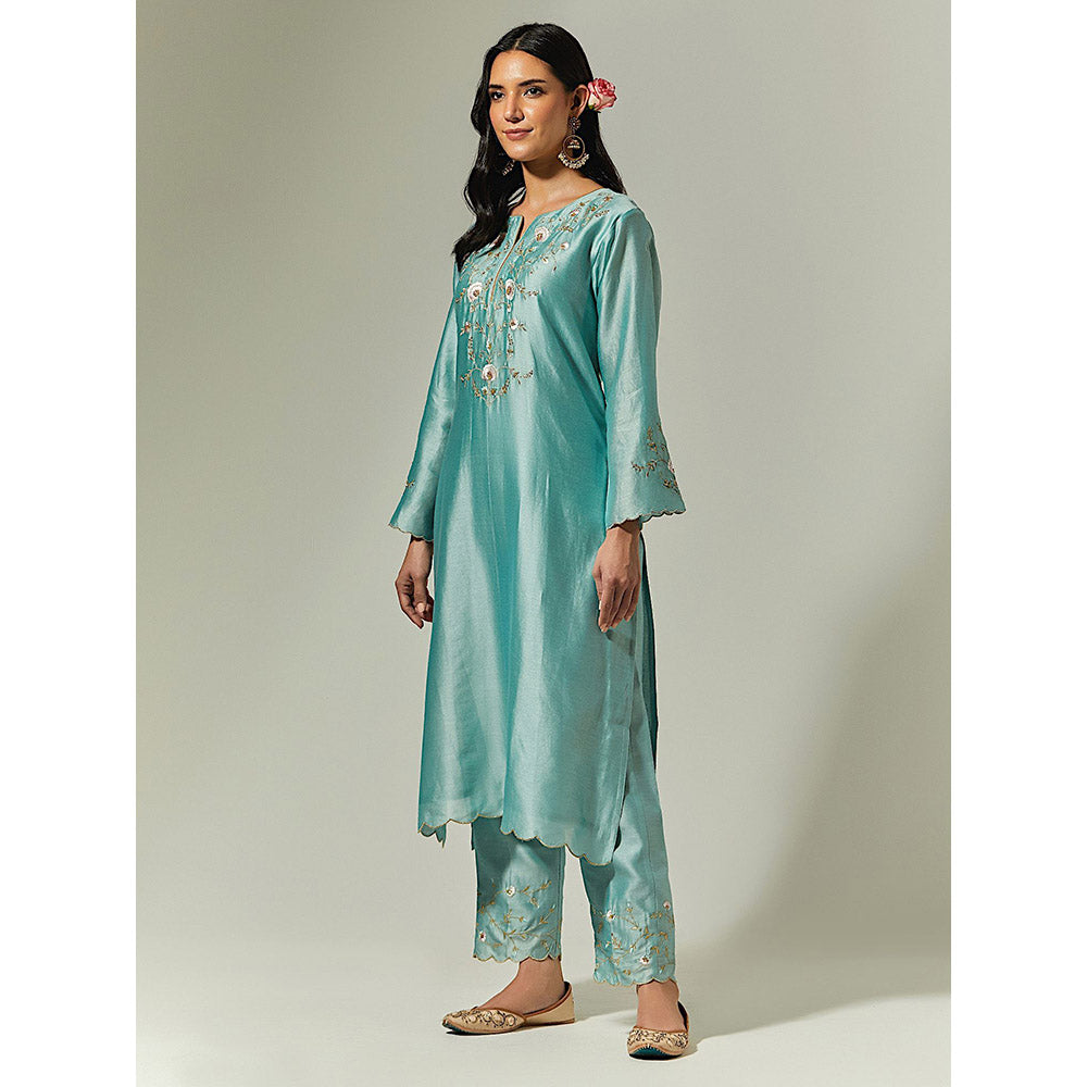 Anantaa by Roohi Trehan Blue Silk Chanderi Hand Embroidered Kurta