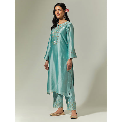 Anantaa by Roohi Trehan Blue Silk Chanderi Hand Embroidered Kurta
