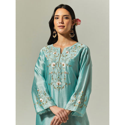 Anantaa by Roohi Trehan Blue Silk Chanderi Hand Embroidered Kurta