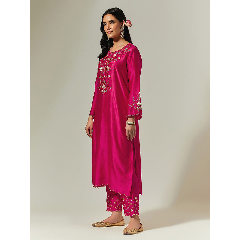 Anantaa by Roohi Trehan Fuchsia Silk Chanderi Hand Embroidered Kurta