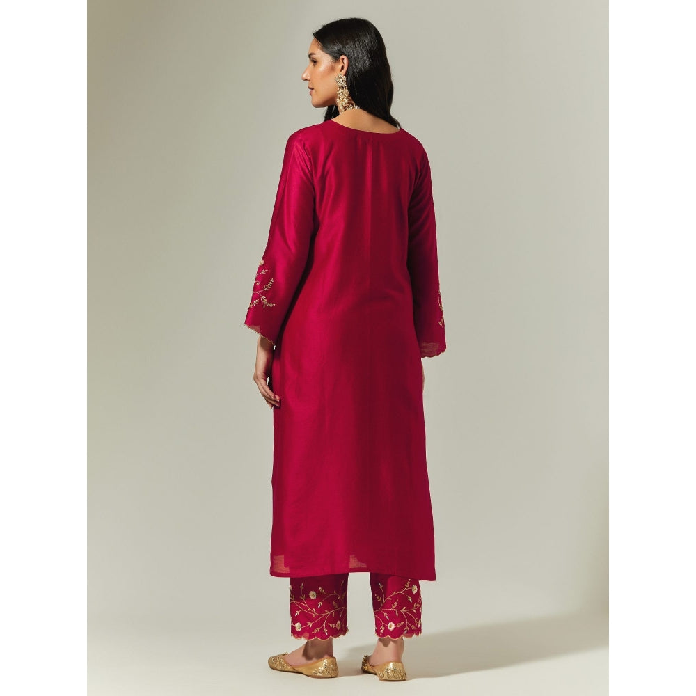 Anantaa by Roohi Trehan Red Silk Chanderi Hand Embroidered Kurta