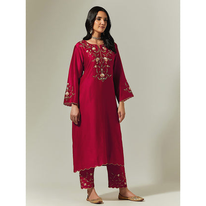 Anantaa by Roohi Trehan Red Silk Chanderi Hand Embroidered Kurta