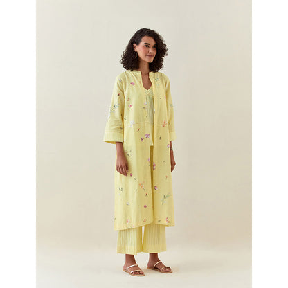 Anantaa by Roohi Trehan Yellow Botanical Print Front Open Cotton Linen Jacket