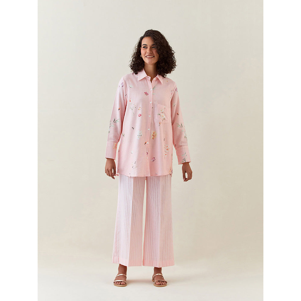 Anantaa by Roohi Trehan Pink Botanical Print Cotton Linen Shirt