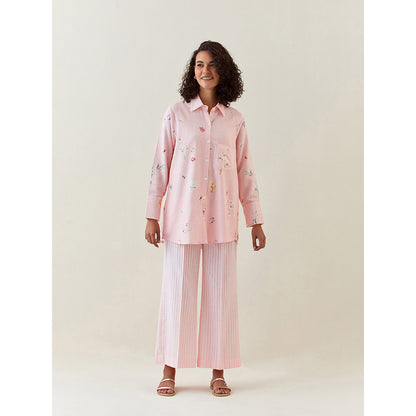 Anantaa by Roohi Trehan Pink Botanical Print Cotton Linen Shirt