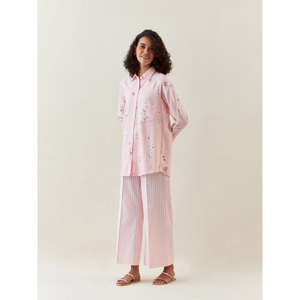 Anantaa by Roohi Trehan Pink Botanical Print Cotton Linen Shirt