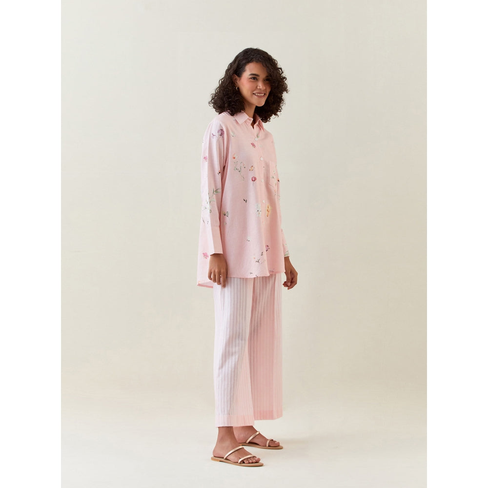 Anantaa by Roohi Trehan Pink Botanical Print Cotton Linen Shirt