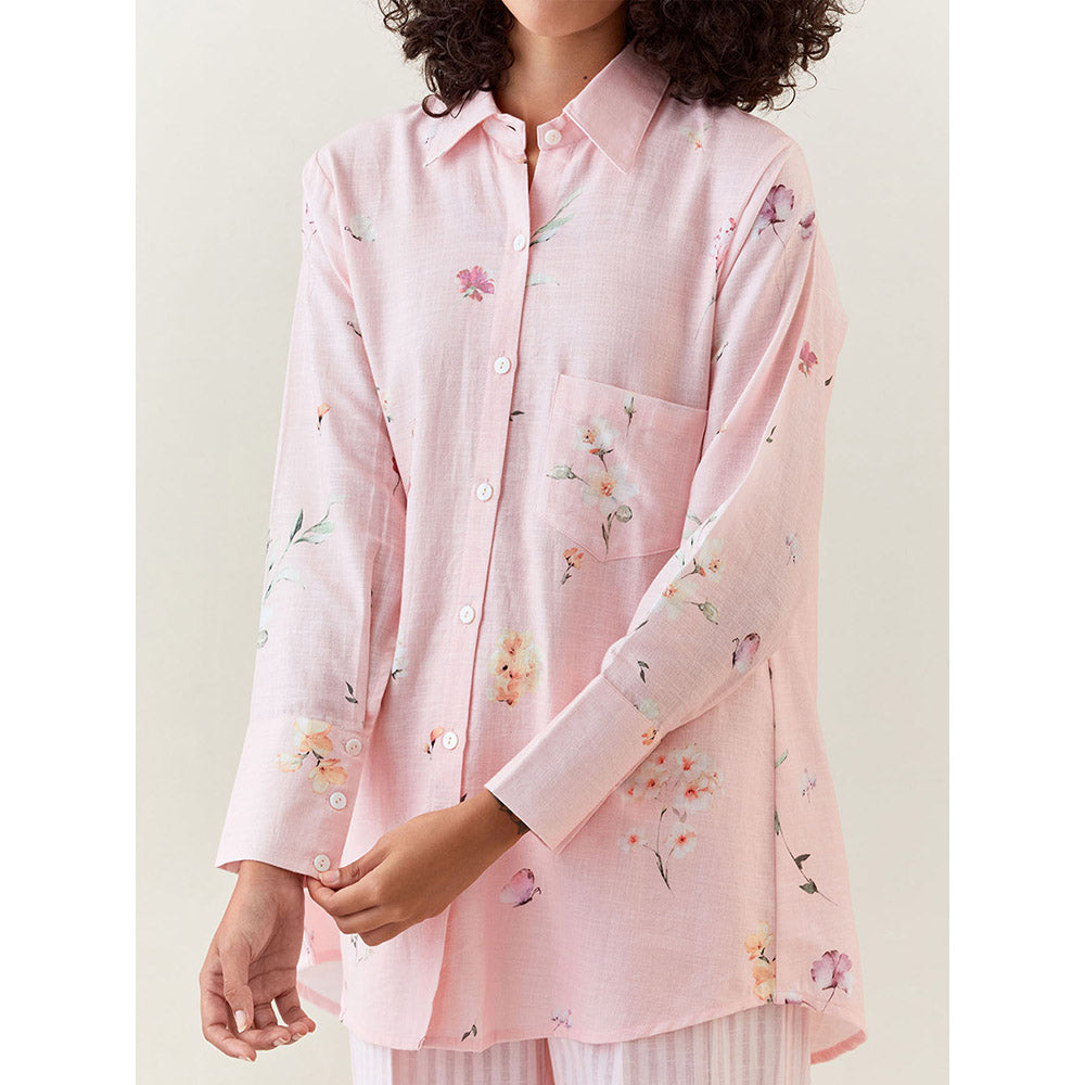 Anantaa by Roohi Trehan Pink Botanical Print Cotton Linen Shirt