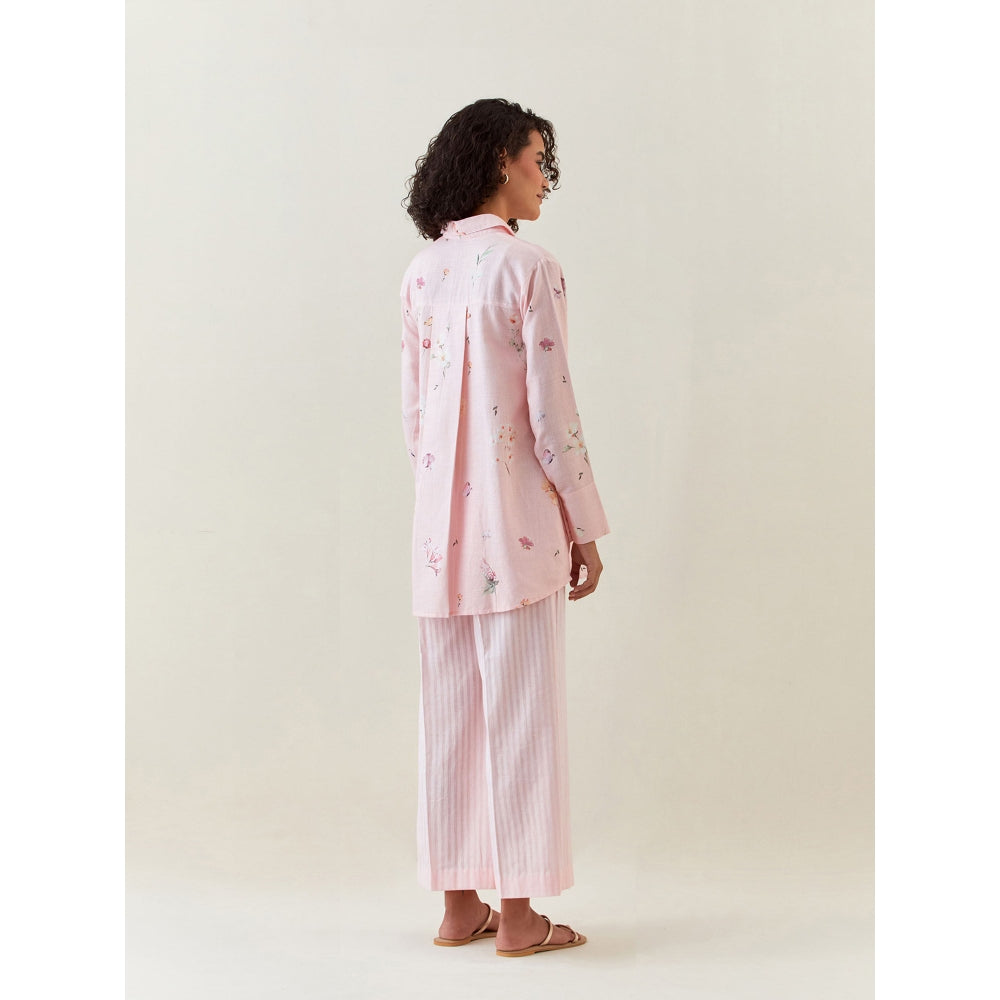 Anantaa by Roohi Trehan Pink Botanical Print Cotton Linen Shirt