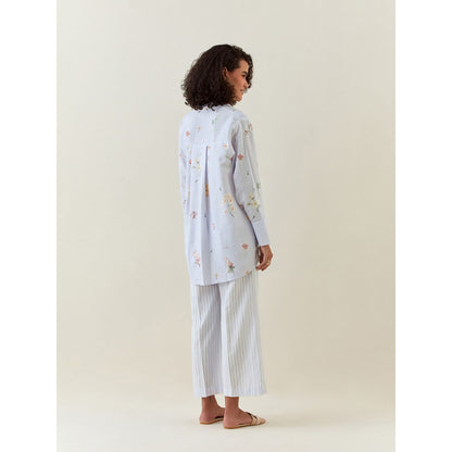 Anantaa by Roohi Trehan Blue Botanical Print Cotton Linen Shirt