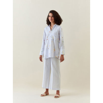 Anantaa by Roohi Trehan Blue Botanical Print Cotton Linen Shirt