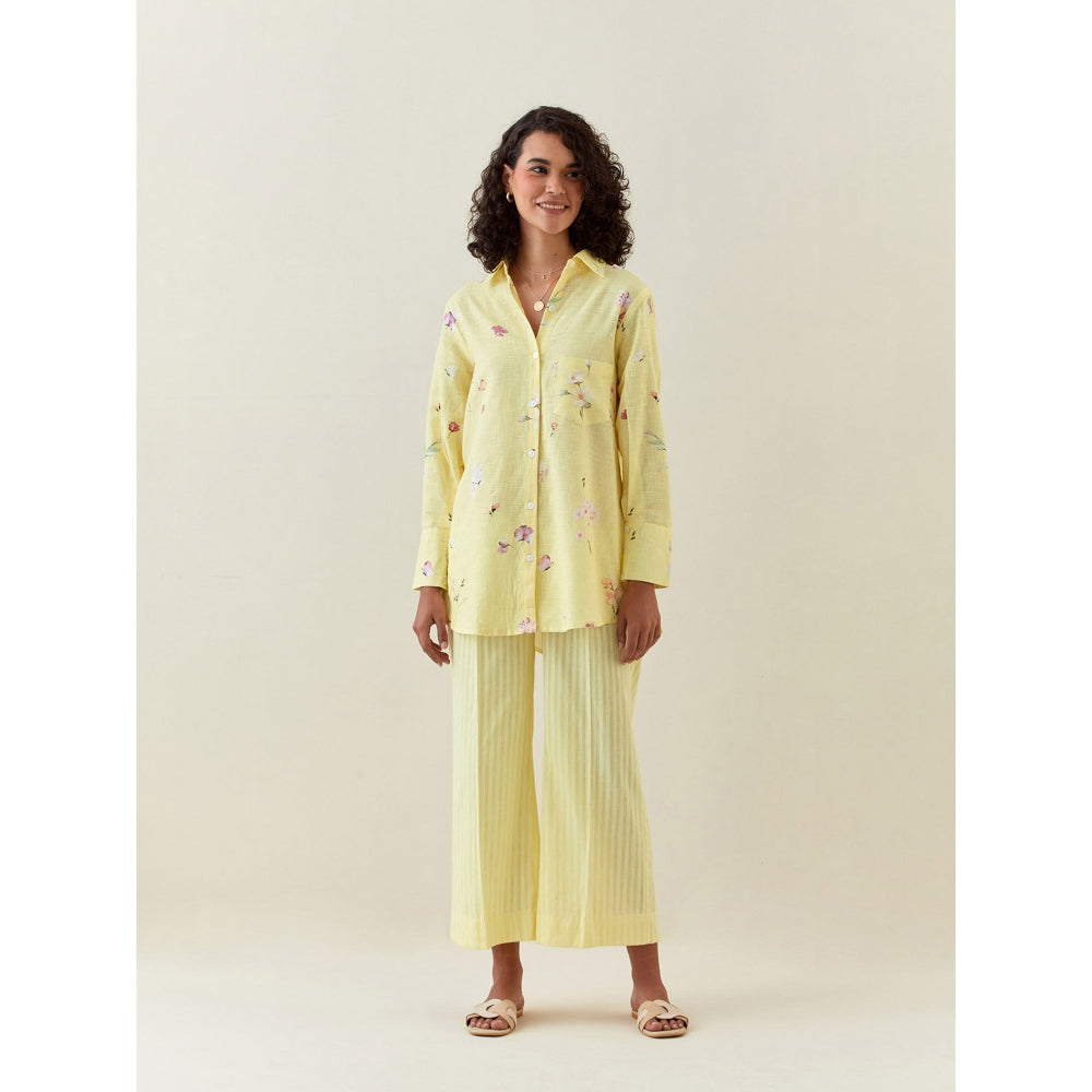 Anantaa by Roohi Trehan Yellow Botanical Print Cotton Linen Shirt