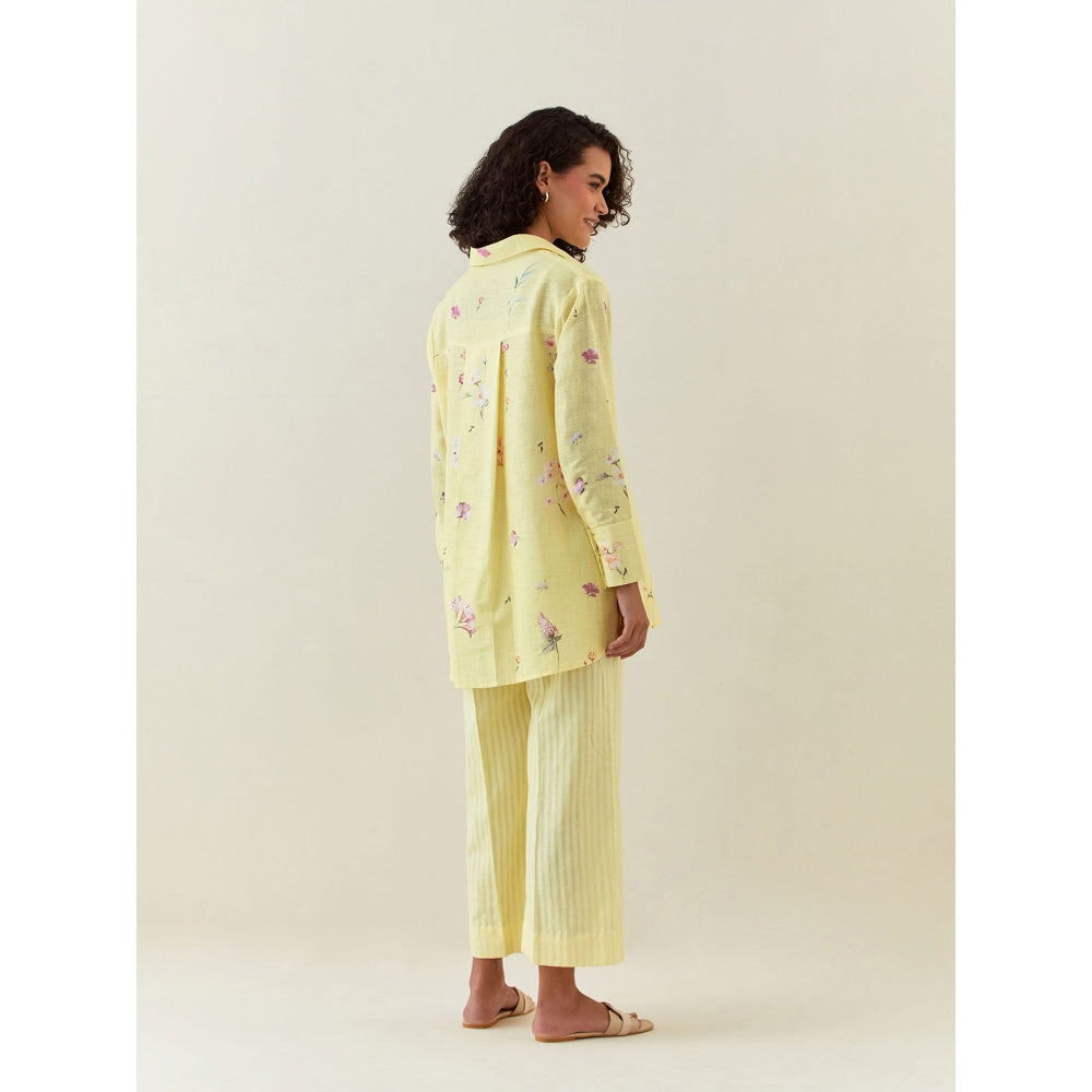 Anantaa by Roohi Trehan Yellow Botanical Print Cotton Linen Shirt