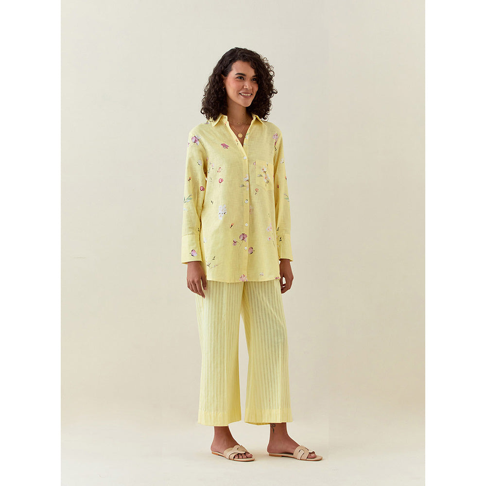 Anantaa by Roohi Trehan Yellow Botanical Print Cotton Linen Shirt