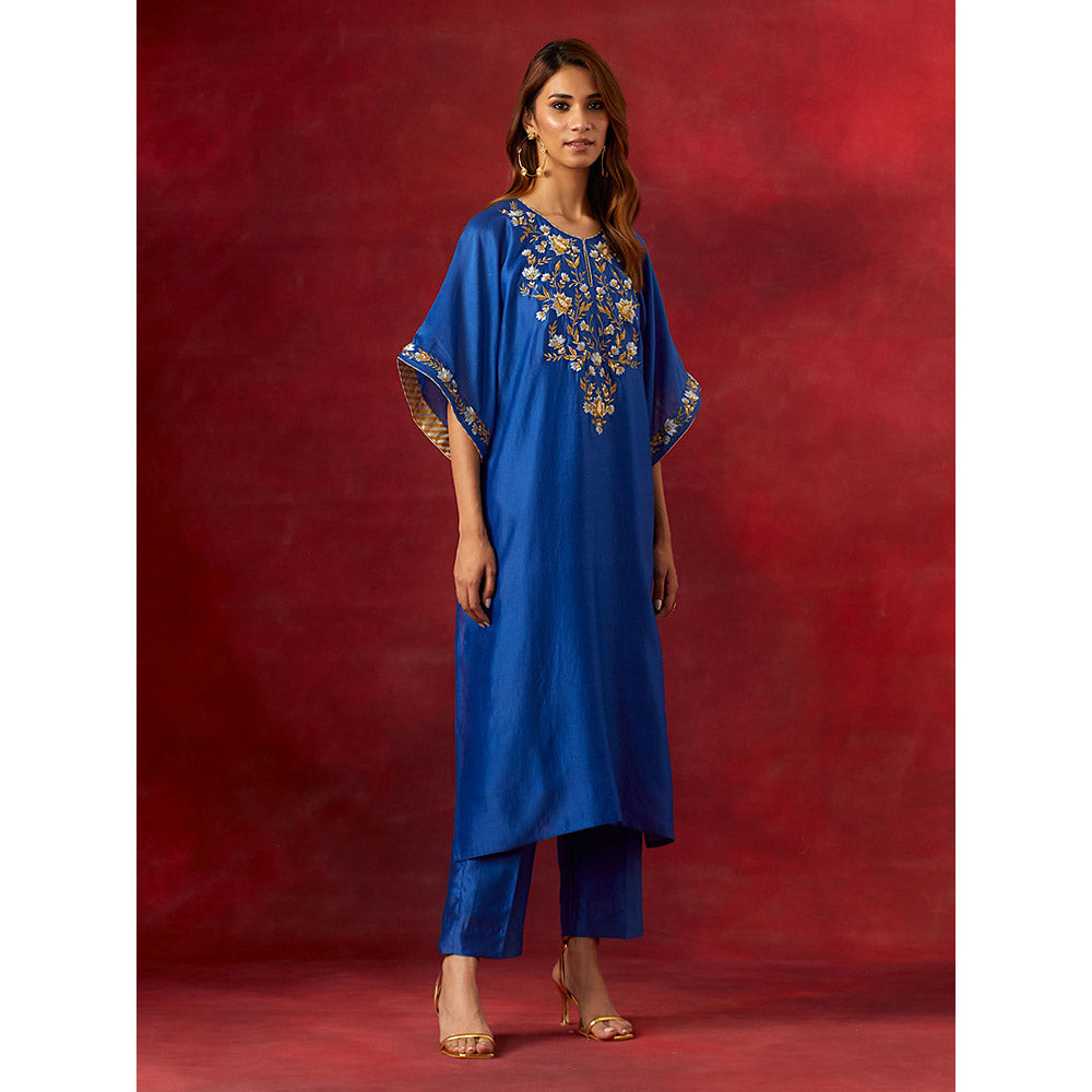 Anantaa by Roohi Trehan Blue Embroidered Yoke Kaftan Kurta With Pant (Set of 2)