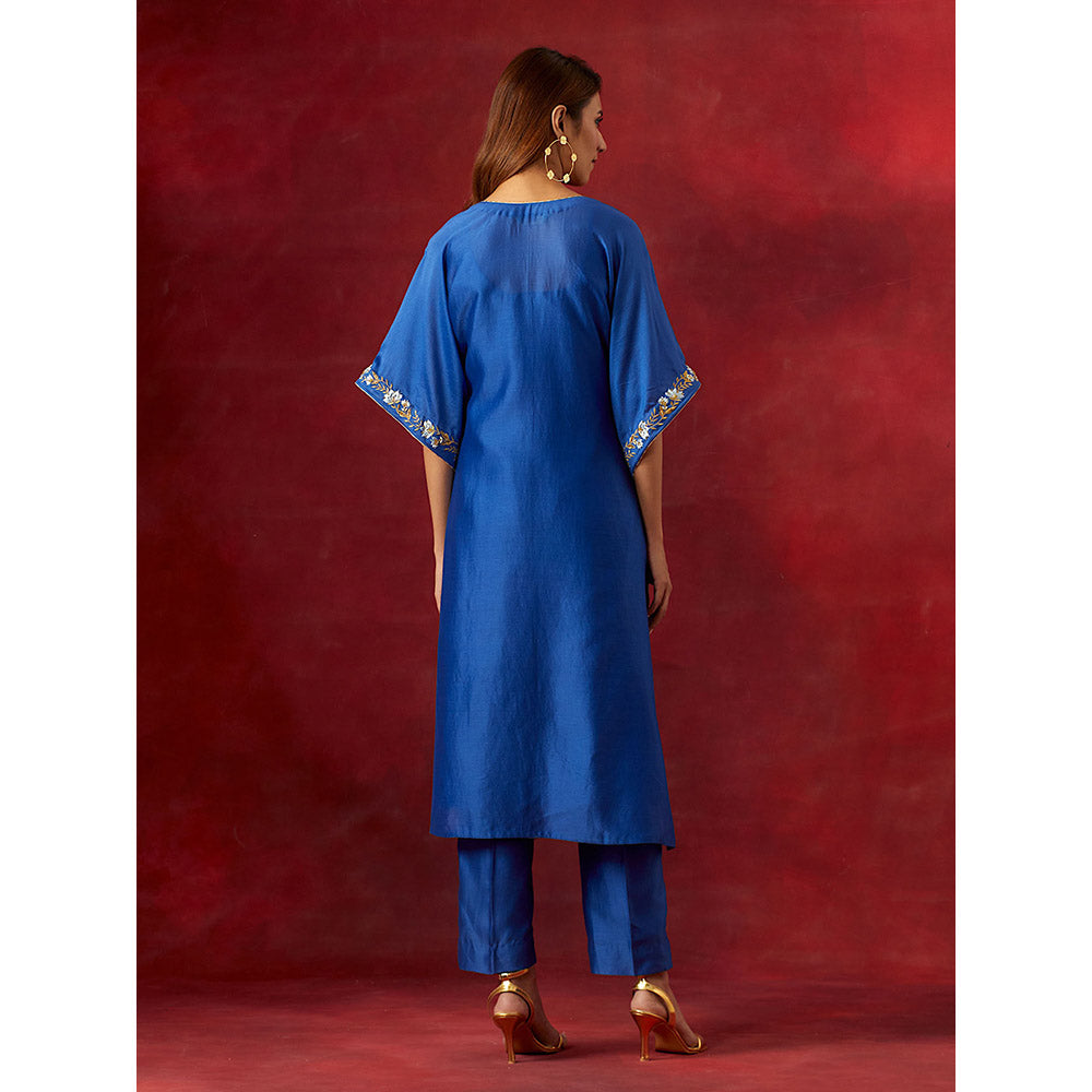 Anantaa by Roohi Trehan Blue Embroidered Yoke Kaftan Kurta With Pant (Set of 2)
