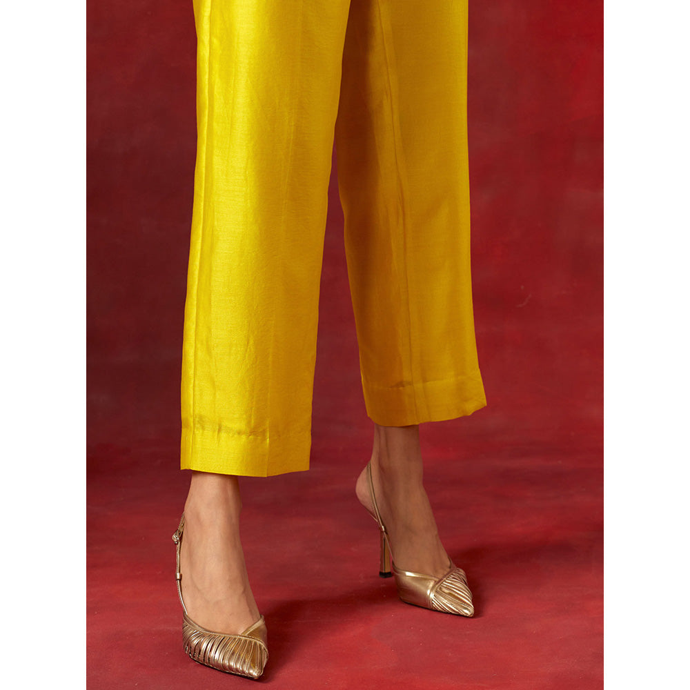 Anantaa by Roohi Trehan Yellow Embroidered Yoke Kaftan Kurta With Pant (Set of 2)