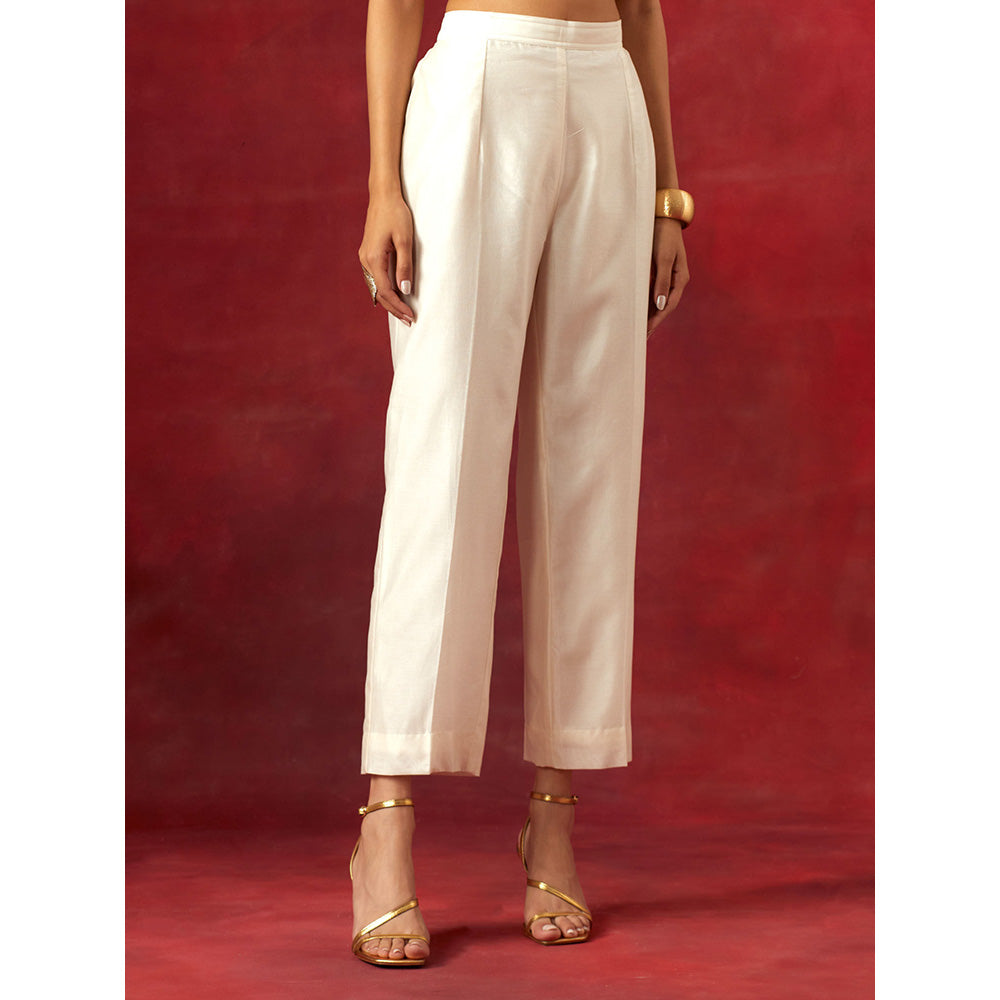 Anantaa by Roohi Trehan Off White Round Neck Kurta With Pant (Set of 2)