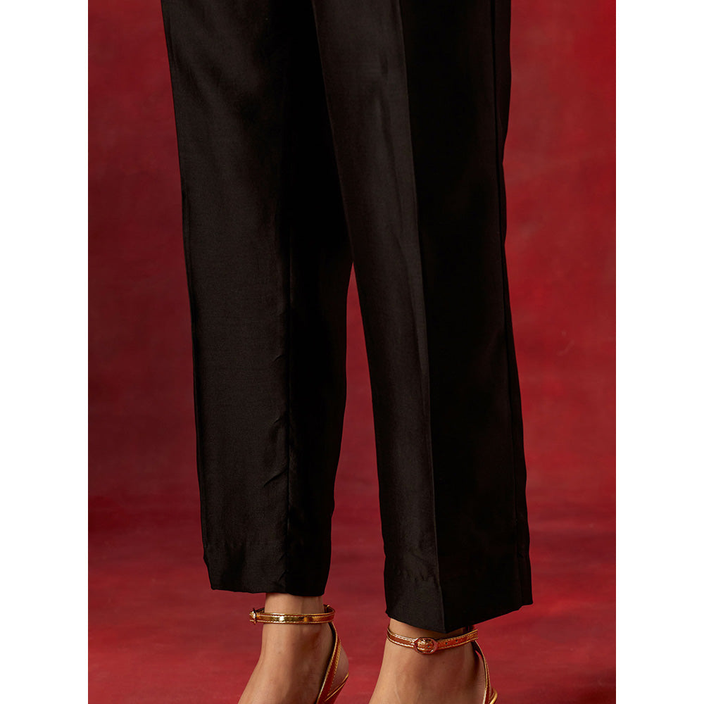 Anantaa by Roohi Trehan Black Round Neck Kurta With Pant (Set of 2)