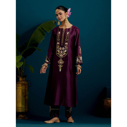Anantaa by Roohi Trehan Purple Round Neck Long Yoke Kurta
