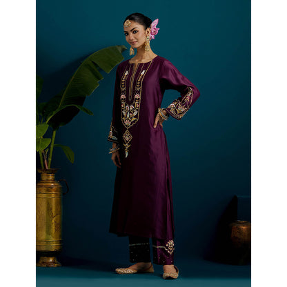 Anantaa by Roohi Trehan Purple Round Neck Long Yoke Kurta