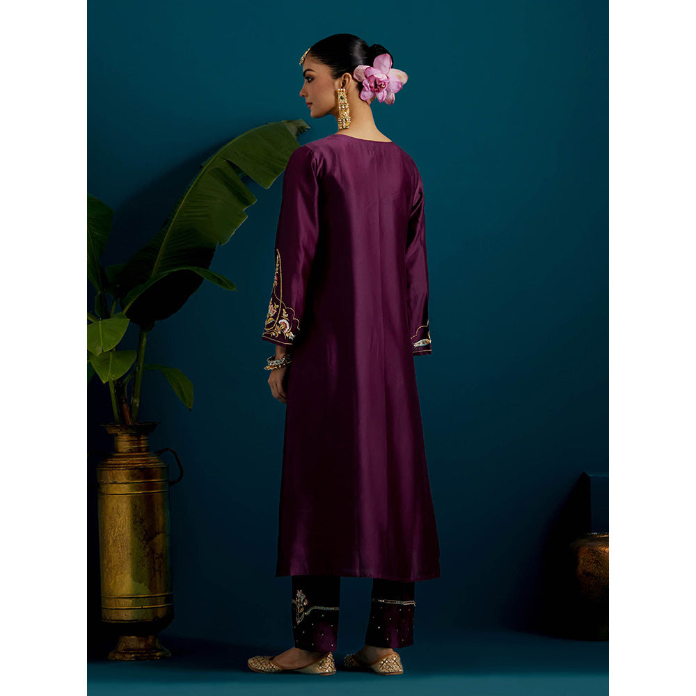 Anantaa by Roohi Trehan Purple Round Neck Long Yoke Kurta