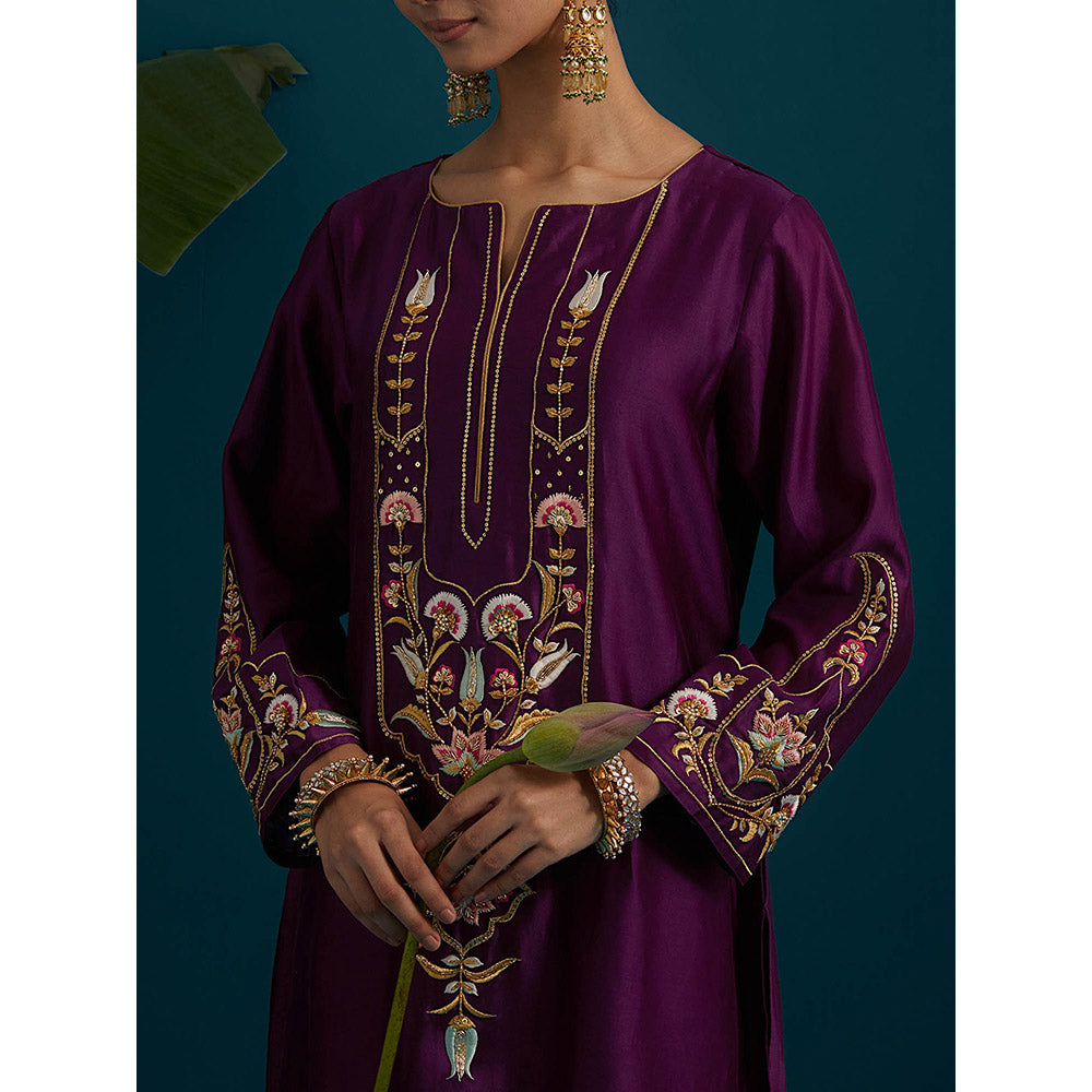Anantaa by Roohi Trehan Purple Round Neck Long Yoke Kurta