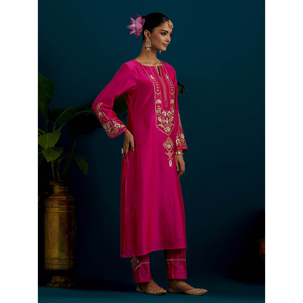 Anantaa by Roohi Trehan Pink Round Neck Long Yoke Kurta