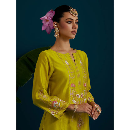 Anantaa by Roohi Trehan Lime Yellow Round Neck Long Yoke Kurta