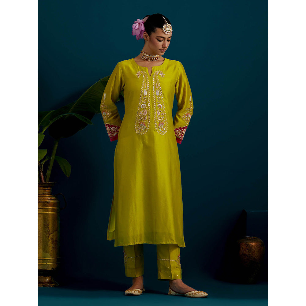 Anantaa by Roohi Trehan Lime Yellow Paisley Yoke Kurta