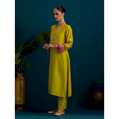 Anantaa by Roohi Trehan Lime Yellow Paisley Yoke Kurta