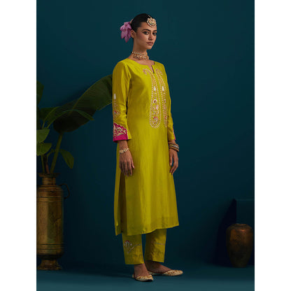 Anantaa by Roohi Trehan Lime Yellow Paisley Yoke Kurta