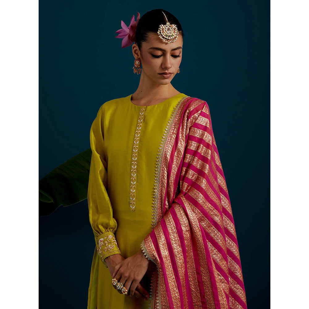 Anantaa by Roohi Trehan Lime Yellow Round Hem Kurta With Back Motif