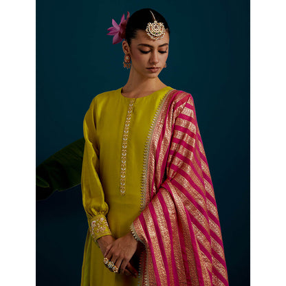Anantaa by Roohi Trehan Lime Yellow Round Hem Kurta With Back Motif