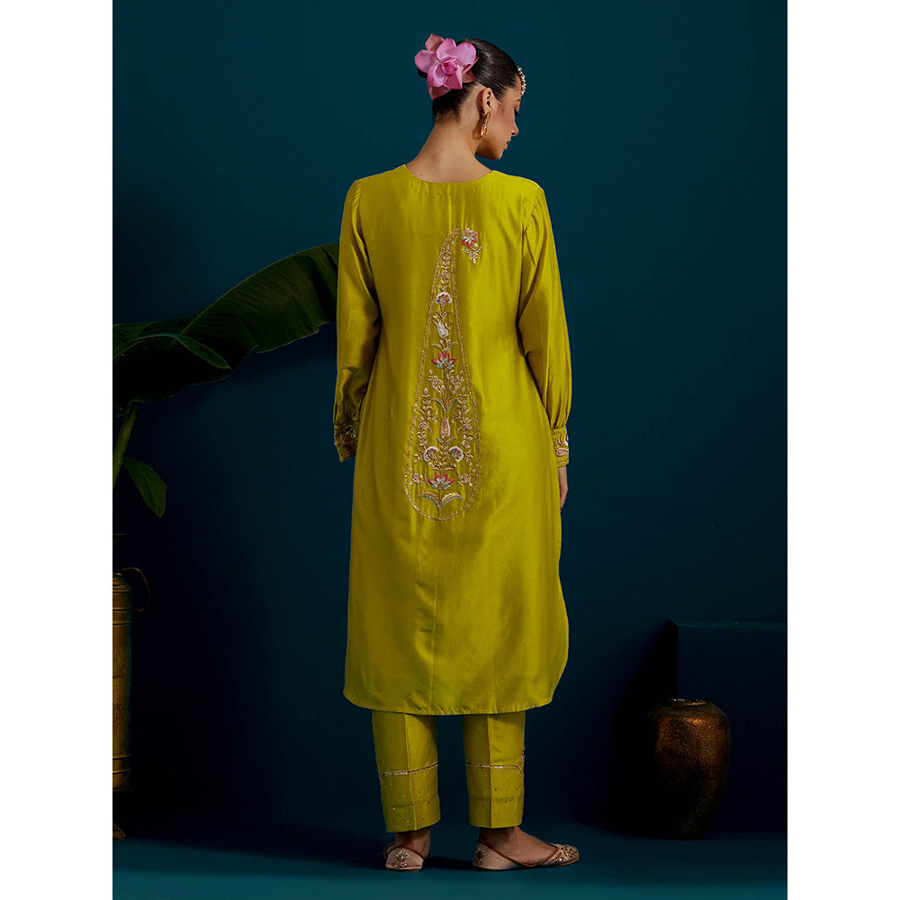 Anantaa by Roohi Trehan Lime Yellow Round Hem Kurta With Back Motif