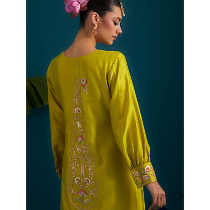 Anantaa by Roohi Trehan Lime Yellow Round Hem Kurta With Back Motif
