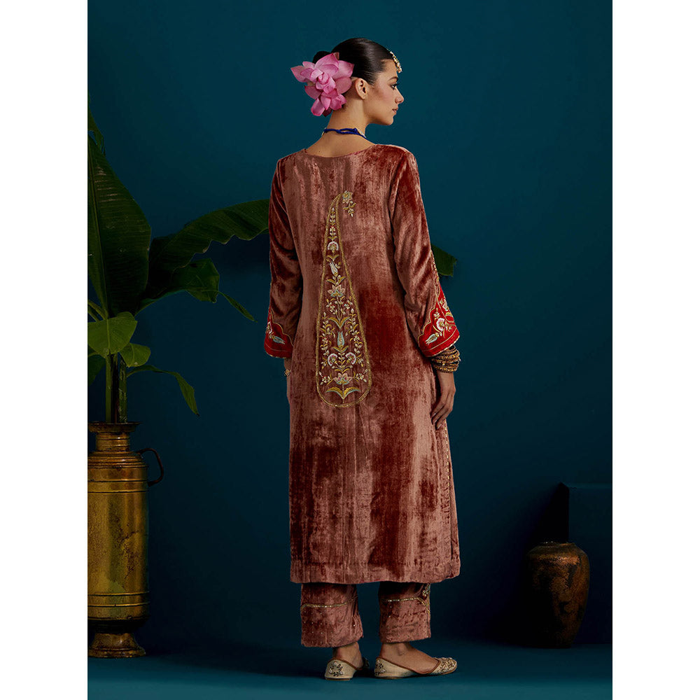 Anantaa by Roohi Trehan Dull Brown Velvet Round Neck Kurta