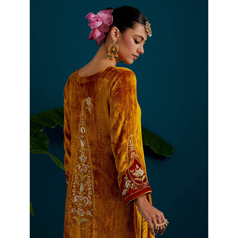 Anantaa by Roohi Trehan Mustard Orange Velvet Round Neck Kurta