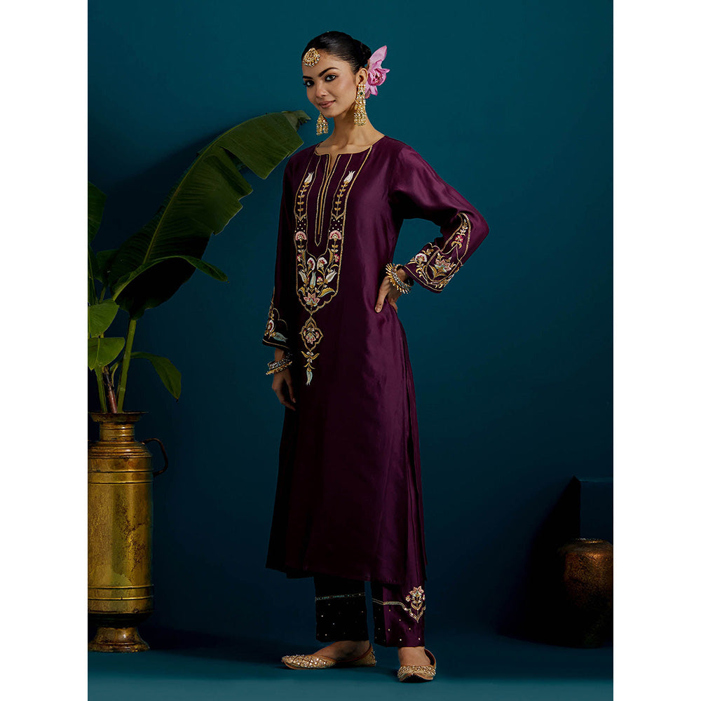Anantaa by Roohi Trehan Purple Round Neck Long Yoke Kurta with Pant (Set of 2)