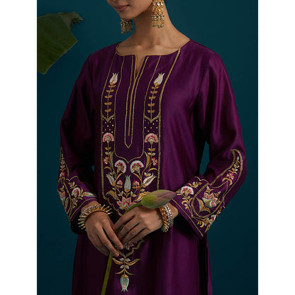 Anantaa by Roohi Trehan Purple Round Neck Long Yoke Kurta with Pant (Set of 2)