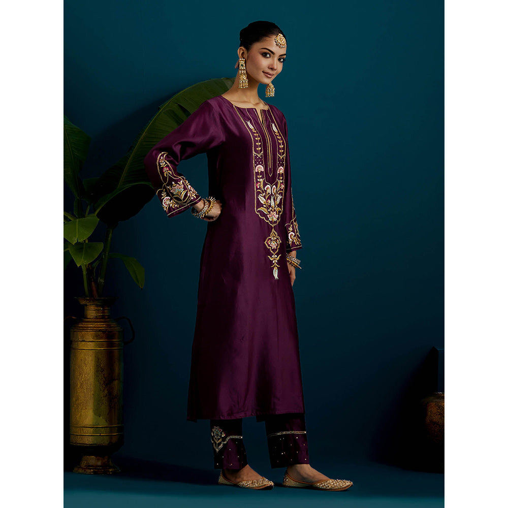 Anantaa by Roohi Trehan Purple Round Neck Long Yoke Kurta with Pant (Set of 2)