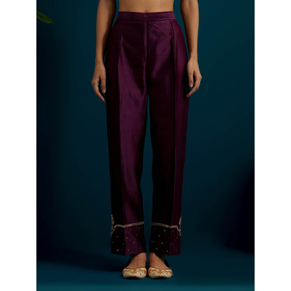 Anantaa by Roohi Trehan Purple Round Neck Long Yoke Kurta with Pant (Set of 2)