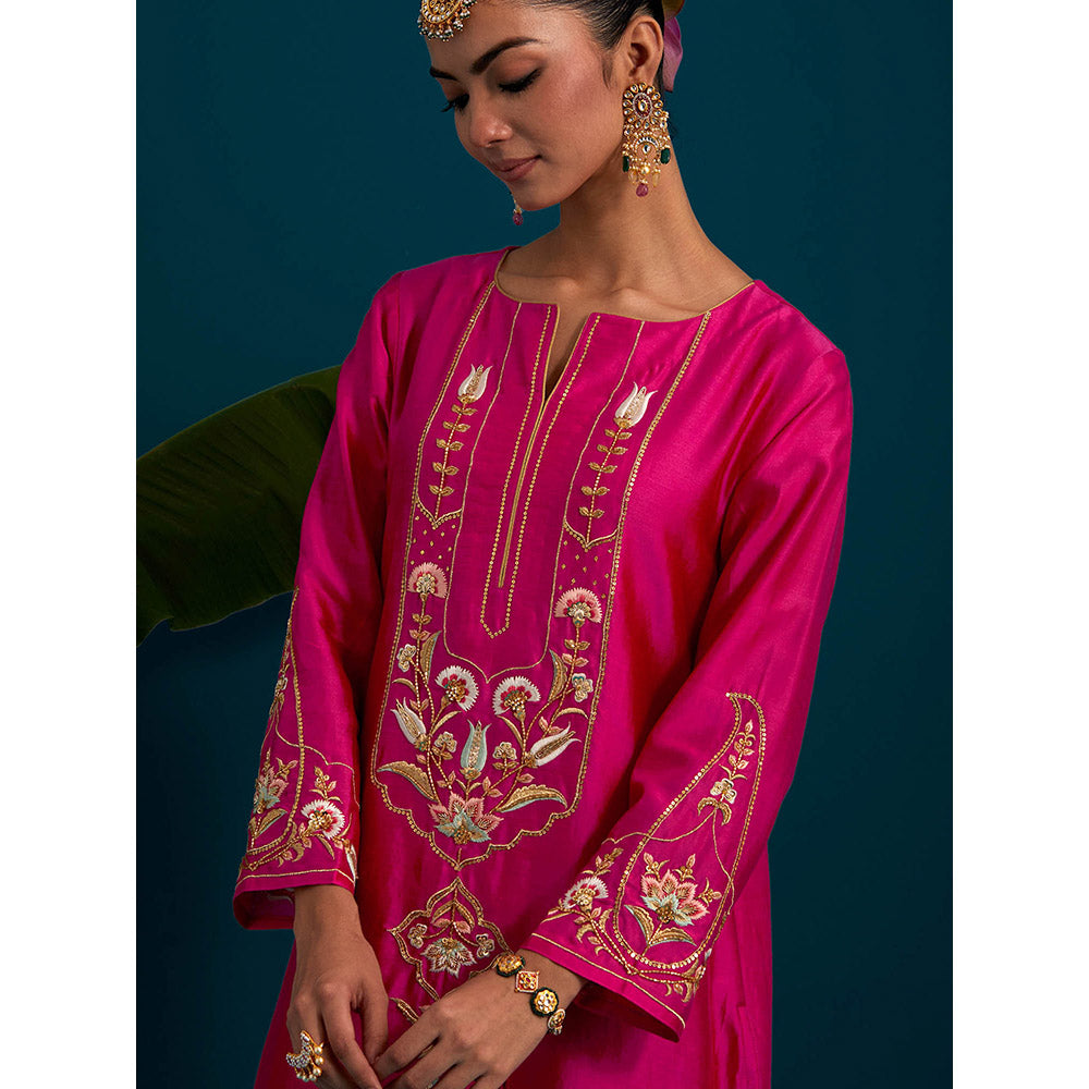 Anantaa by Roohi Trehan Pink Round Neck Long Yoke Kurta with Pant (Set of 2)