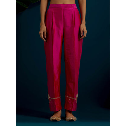 Anantaa by Roohi Trehan Pink Round Neck Long Yoke Kurta with Pant (Set of 2)