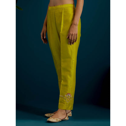 Anantaa by Roohi Trehan Lime Yellow Round Neck Long Yoke Kurta with Pant (Set of 2)