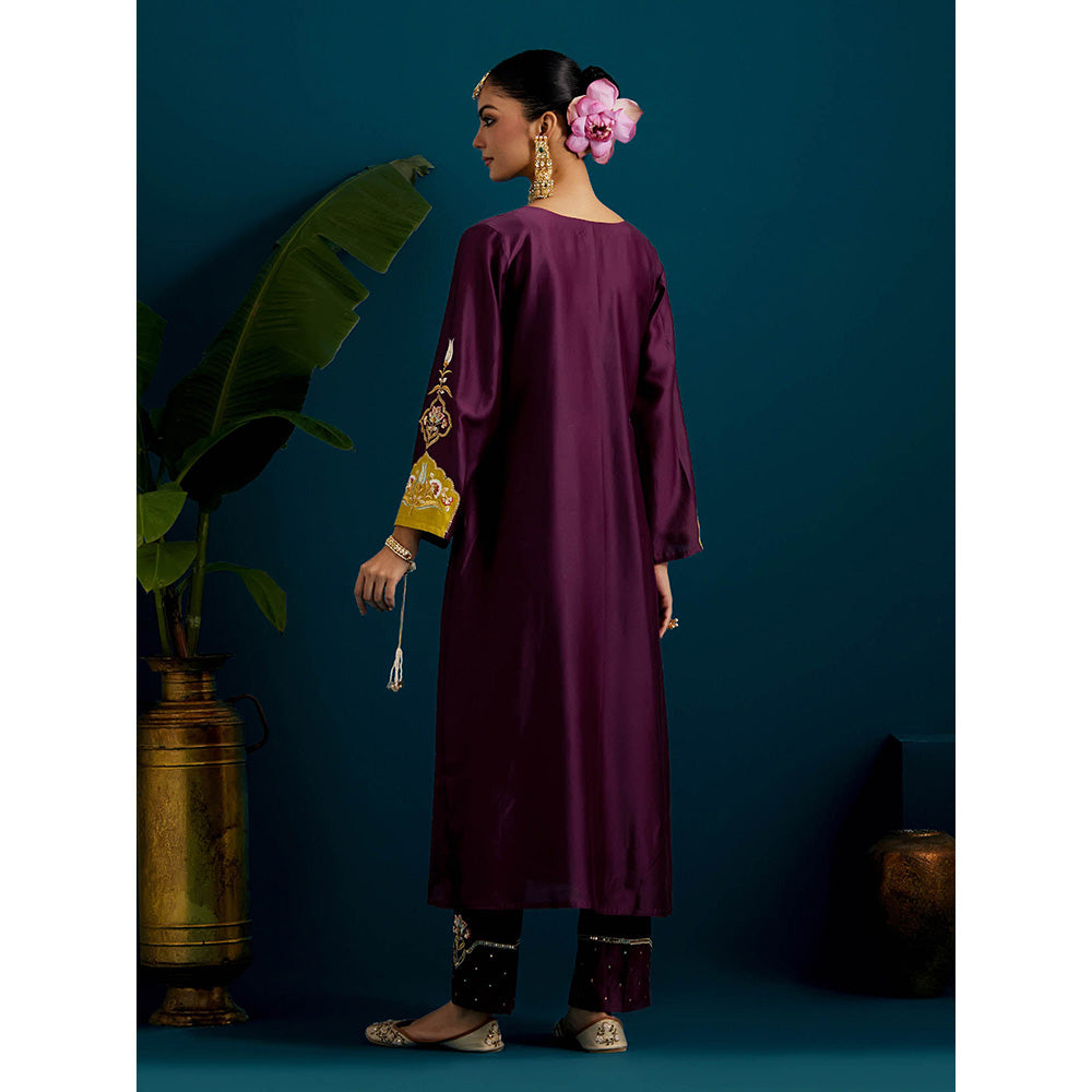 Anantaa by Roohi Trehan Purple Paisley Yoke Kurta with Pant (Set of 2)