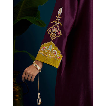 Anantaa by Roohi Trehan Purple Paisley Yoke Kurta with Pant (Set of 2)