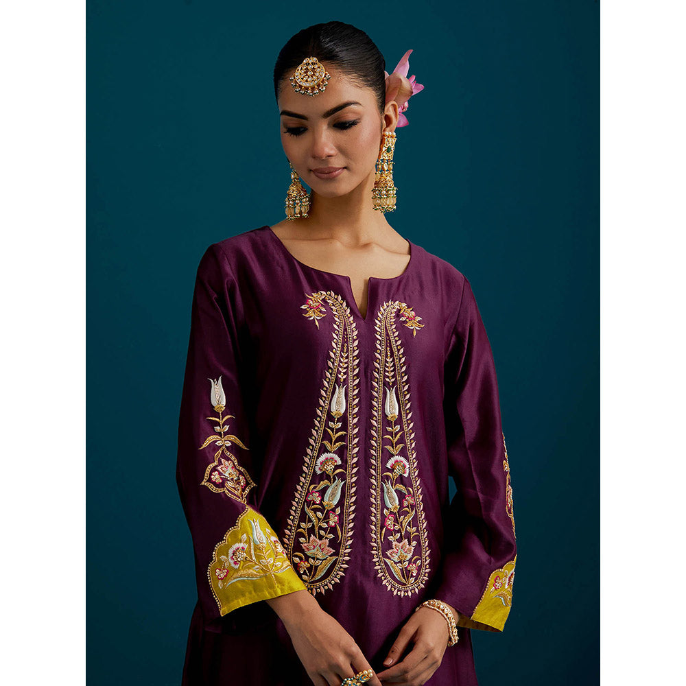 Anantaa by Roohi Trehan Purple Paisley Yoke Kurta with Pant (Set of 2)