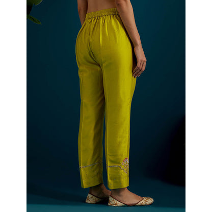 Anantaa by Roohi Trehan Lime Yellow Paisley Yoke Kurta with Pant (Set of 2)